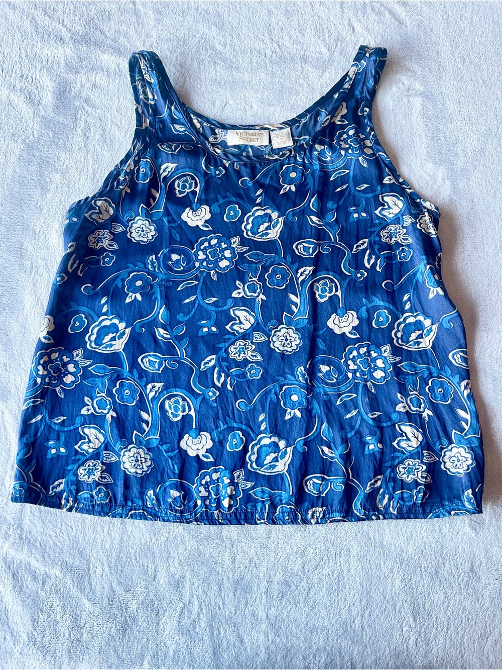 Vintage Victoria Secret Gold Label Blue Chintz Floral Camisole Sleep Tank